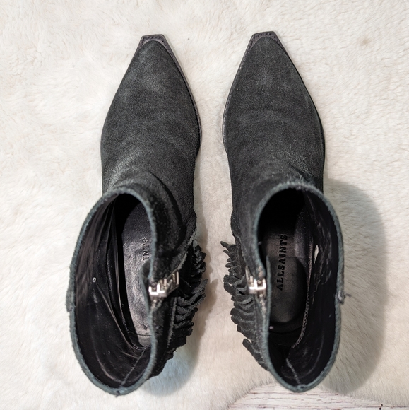All Saints Salerno Suede Fringe Ankle Boots 37/6 - Picture 5 of 12